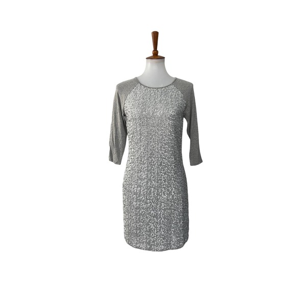 Ted Baker Dresses & Skirts - Ted Baker Womens Elbow Sleeve Sequin Front Dress Pullover Grey Size 2